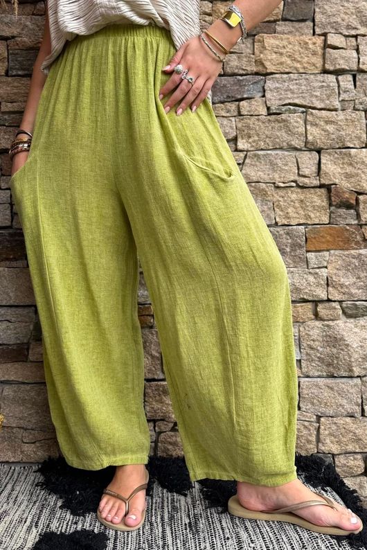 Lina Linen Blend Barrel Pant Washed Olive